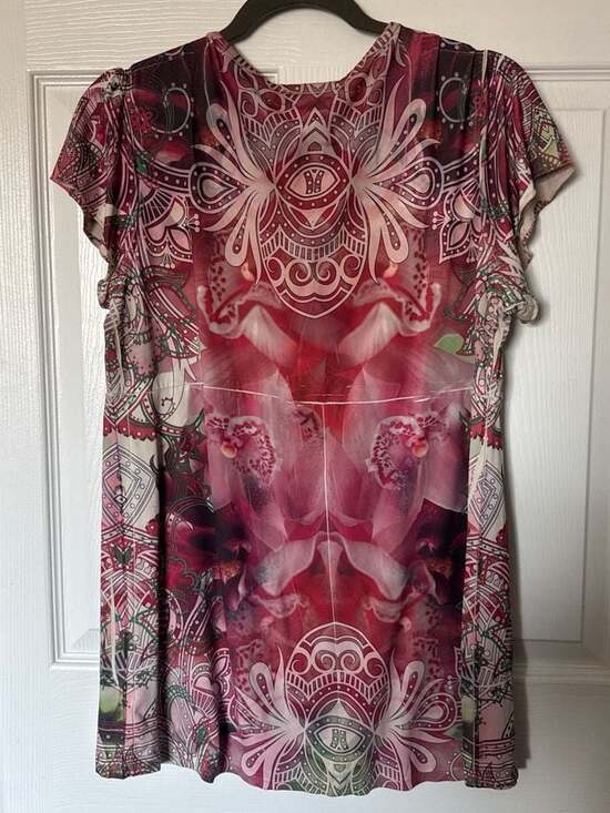 Style & Co. Women's Pink Floral Mandala Sequin V-Neck Empire Waist Tunic Top siz - Picture 7 of 8